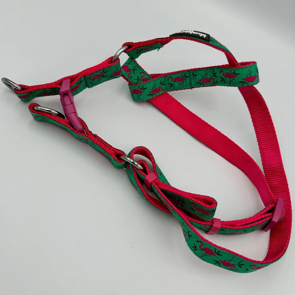 Blueberry Pet Flamingo Print Step In Dog Harness Green Pink Tropical Medium